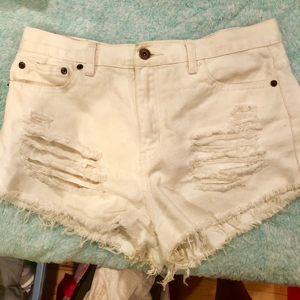 High waisted ripped forever 21 white denim shorts